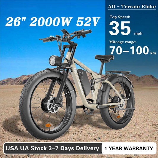 Bicicleta eléctrica todoterreno MOOBELO V1 2000W para adultos, batería de 52V 22.4AH, neumáticos anchos, impermeable, lista para la nieve y la playa, entrega rápida