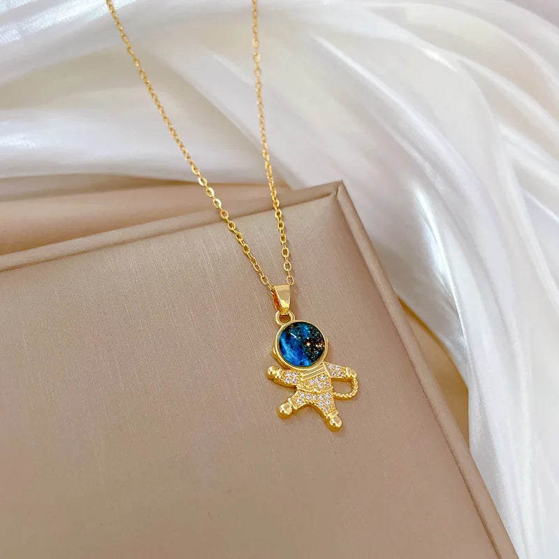 Collar de la serie Star Series para mujer, acero de titanio de lujo ligero, documento en oro, colgante de astrónomo planeta luna, collares de la presidencia, joyas de regalo