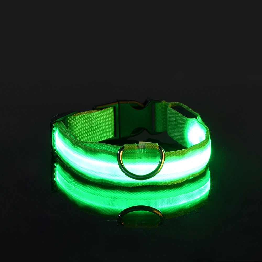 Correa LED de nailon intermitente para perros, seguridad nocturna, brilla en la oscuridad, collar estructural para perros de compañía Shoous