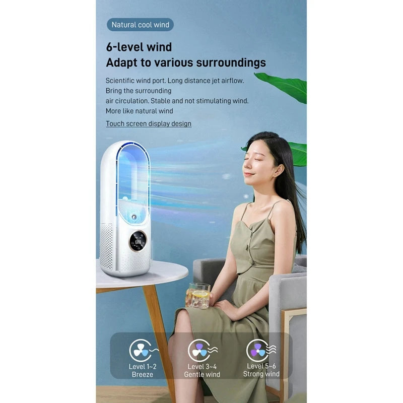 Enfriador de aire USB portátil sin aspas, ventilador eléctrico, 6 velocidades, temporizador silencioso, aire acondicionado, ventilador de enfriamiento, humidificador, ventilador acondicionador