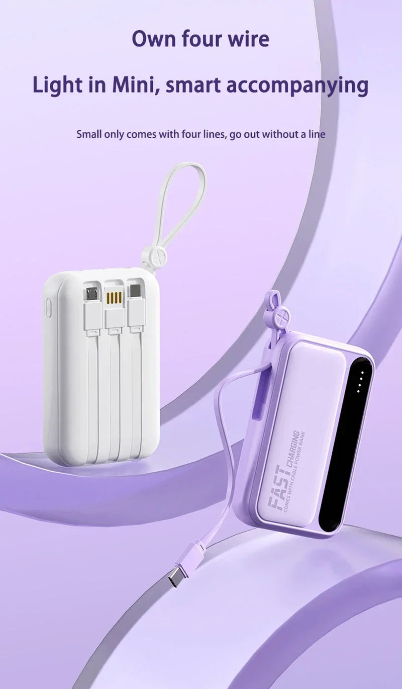 Power Bank 120W grande capacité — 4 câbles intégrés, affichage numérique intelligent, portable