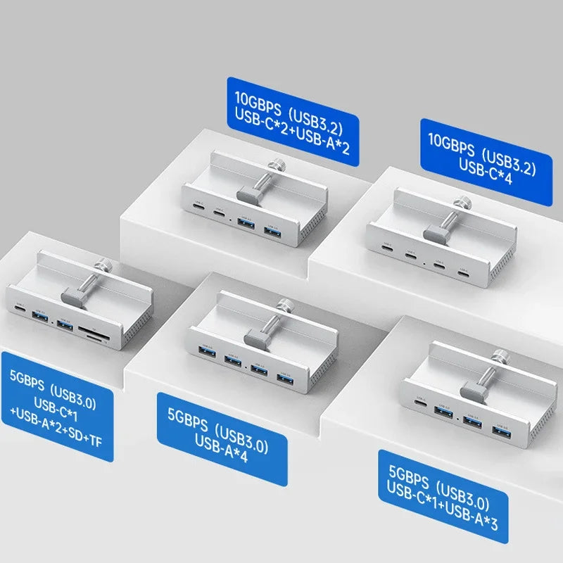 Abrazadera de concentrador USB de 10 Gbps, adaptador divisor USB3.2/3.0/2.0, estación de acoplamiento externa de múltiples clips para iMac Macbook Lenovo, accesorios para computadora de escritorio