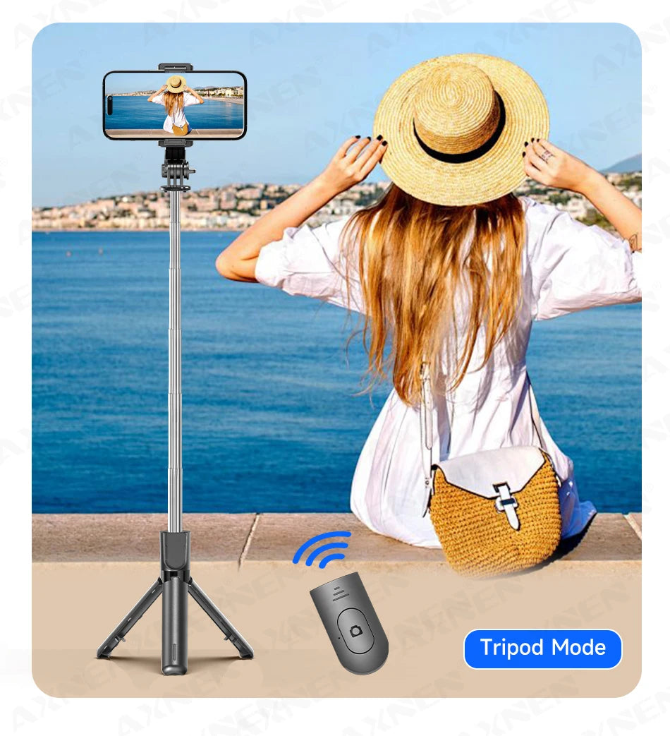 Trépied perche à selfie Bluetooth — support bureau, téléphone, obturateur télécommande sans fil, lumière de remplissage