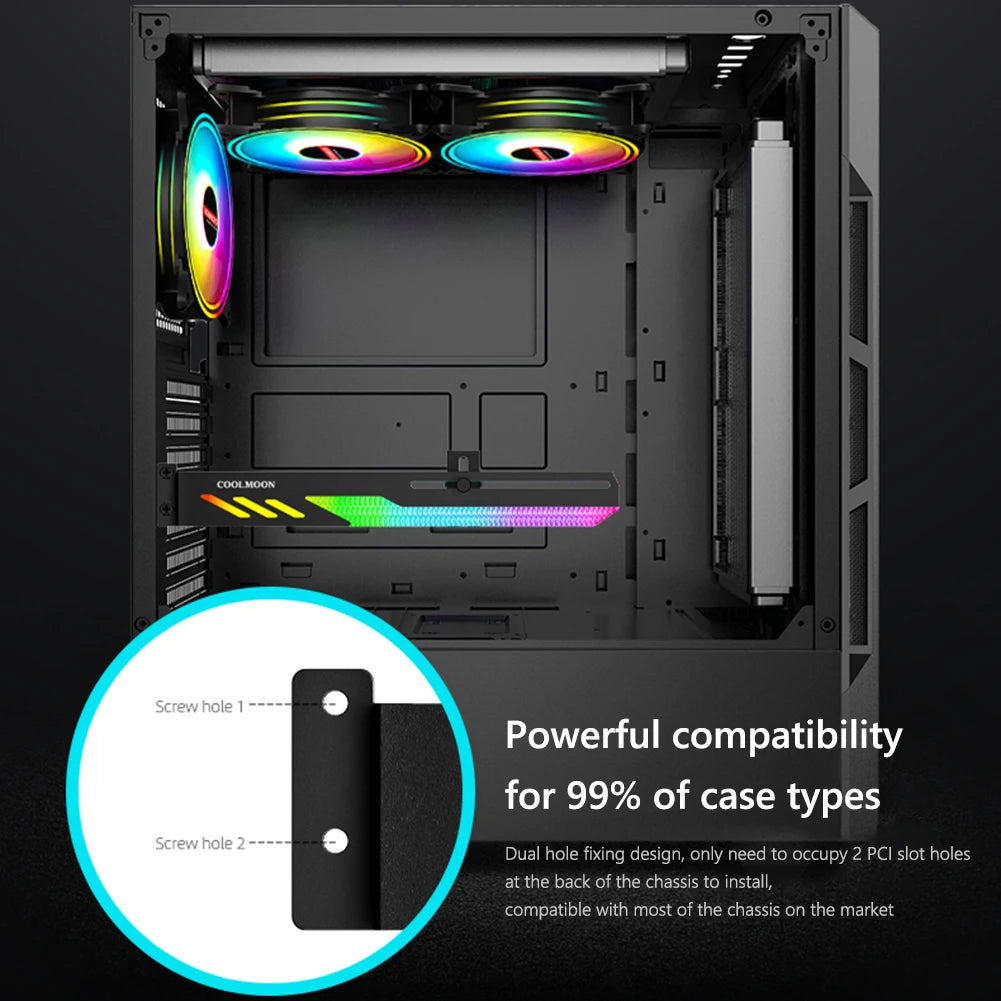 COl'hyMOON-Support de carte vidéo pour ordinateur, support GPU horizontal GT8, support de boîtier PC, kit de refroidissement, 5V ARGB