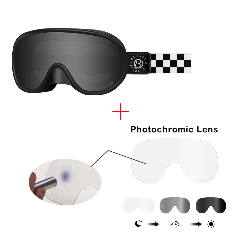 BOLLFO Vintage Photochromic Motorcycle Goggles Motocross Riding Gear UV400 Anti-Fog Ski Snowmobile Snowboard Goggles