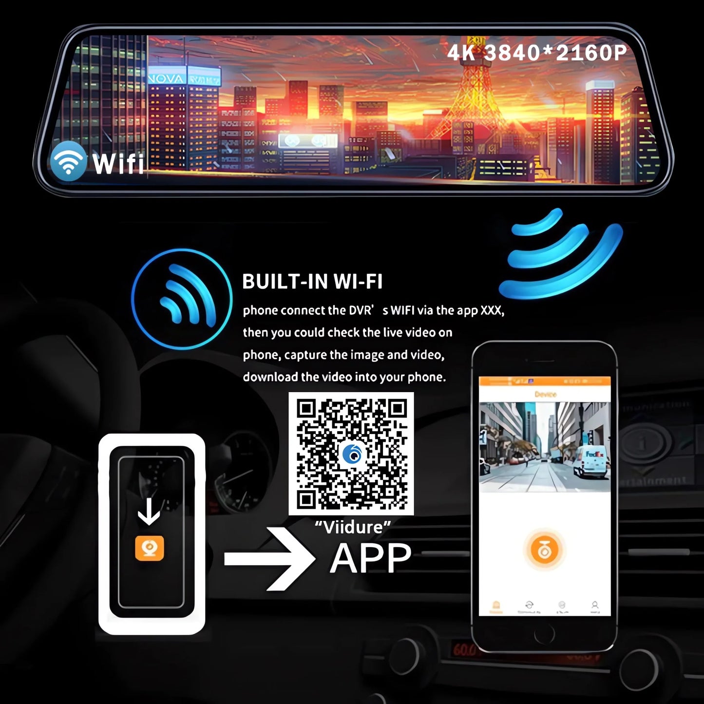 10 "Dash Cam 4K 2160P GPS WIFI voiture Dvr miroir double lentille Dashcam IPS écran voiture caméra lecteur enregistreur flux rétroviseur