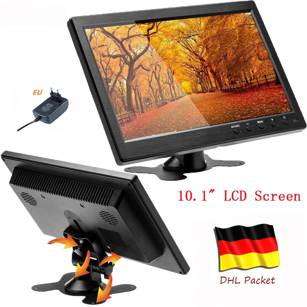 Moniteur de voiture 10,1 pouces LCD HD — HDMI, VGA, AV, USB, SD, TV, lecteur DVD, surveillance
