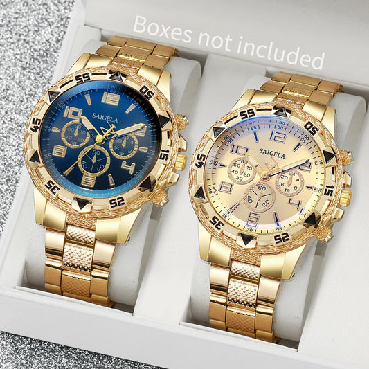 Set of quartz watches for businessmen, Arabic dial, steel strap, men's fashion, no box, 2 pieces per set