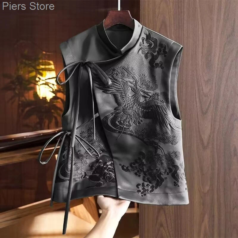 Débardeurs ethniques vintage pour femmes, chemisier Hanfu imprimé de style chinois, vêtements traditionnels chinois, costume Tang, chemise Gilet, nouveau