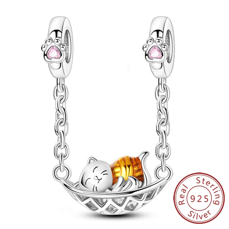Abalorios de plata de ley 925 con huellas de perro, gato, corazón, animales, abalorios que se ajustan a pulseras, collares, colgantes, joyas para mujer, para hacer tú mismo