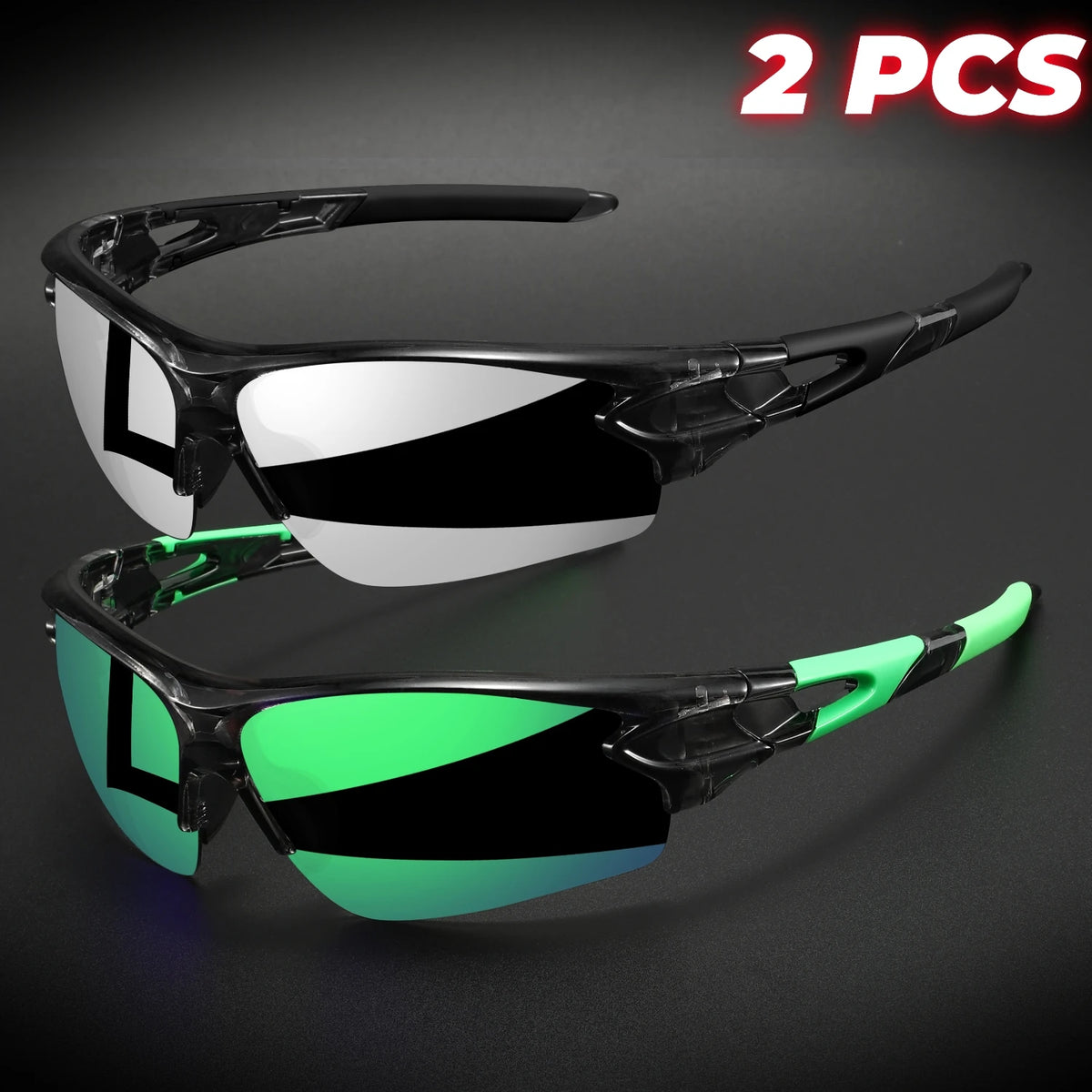 2 pièces lunettes de sport enveloppantes semi-sans monture — cyclisme, randonnée, UV400, anti-buée, unisexe