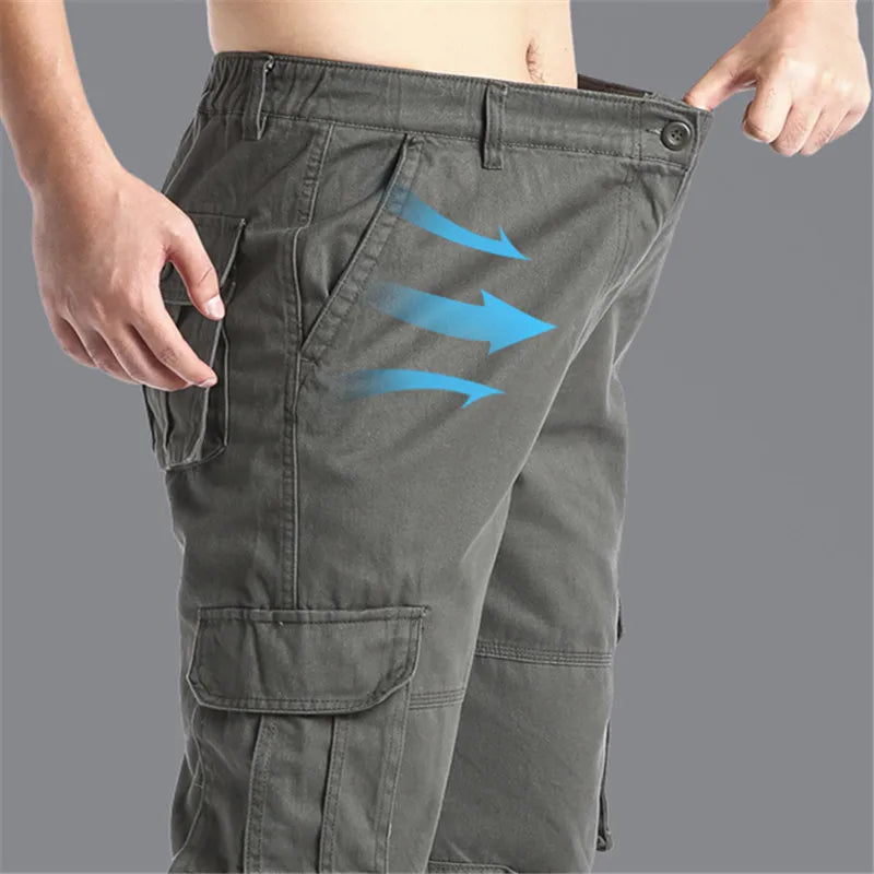 Salopette ample à grande poche pour hommes, pantalon tactique de Jogging pour Sports de plein air, taille élastique, pantalon de travail décontracté en pur coton