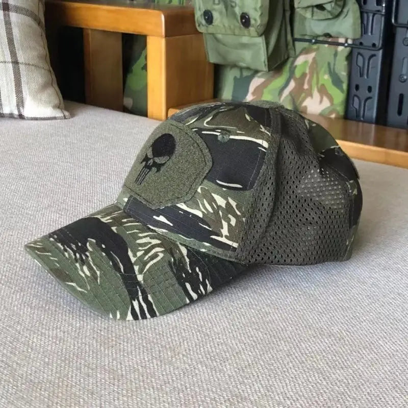 Men's and Women's Mesh Baseball Cap, Camouflage, Skull, Adjustable, Airsoft, Tactical Outdoor Hiking, New Summer Collection 2024