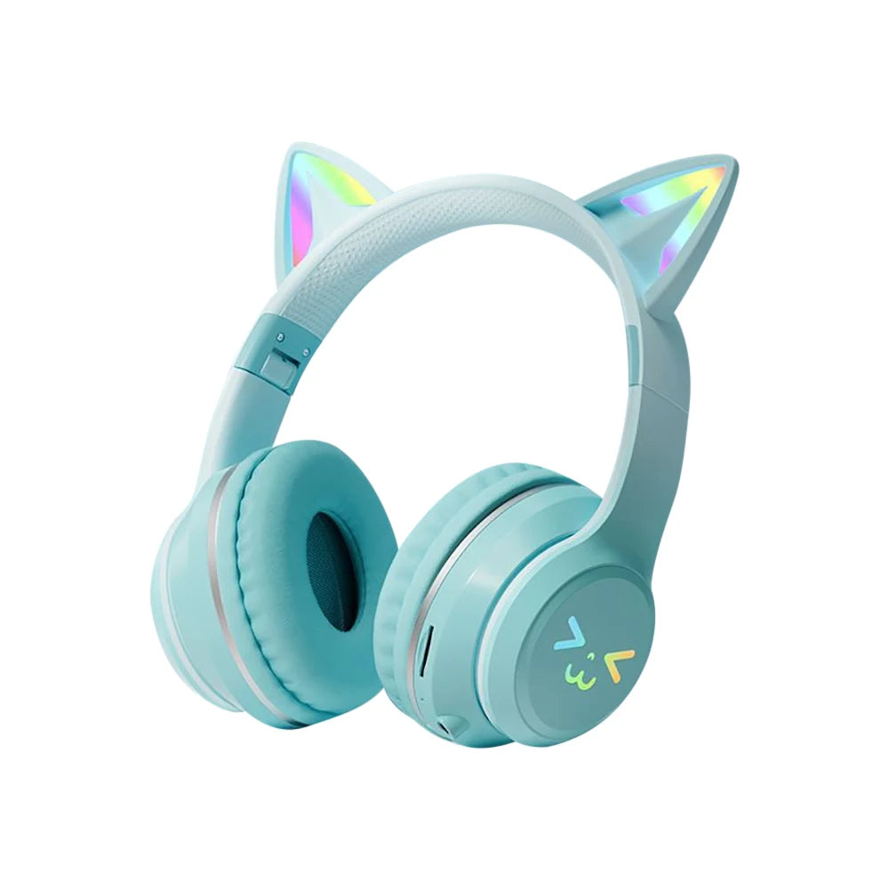 Écouteurs sans fil dégradés RGB, oreilles de chat mignonnes, Bluetooth, avec microphone, stéréo, jeu de musique, cadeaux pour filles et enfants