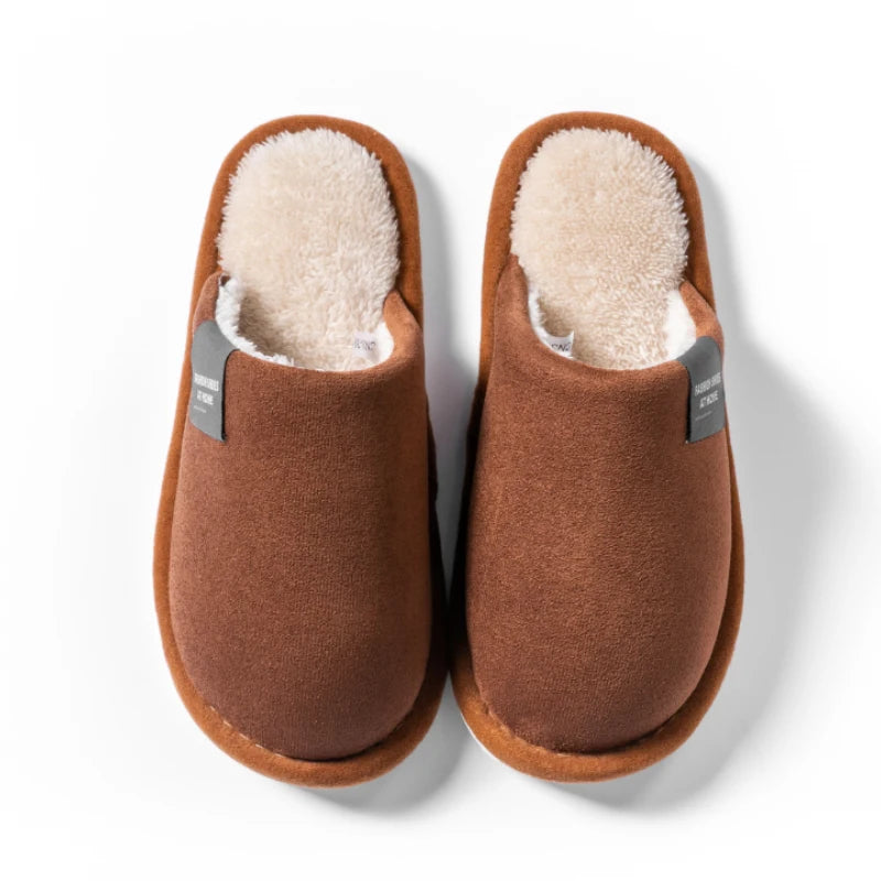 Pantuflas cálidas de invierno para hombre, zapatos antideslizantes suaves y cómodos de tacón plano para casa, pantuflas de felpa para dormitorio, zapatos de mujer para casa.