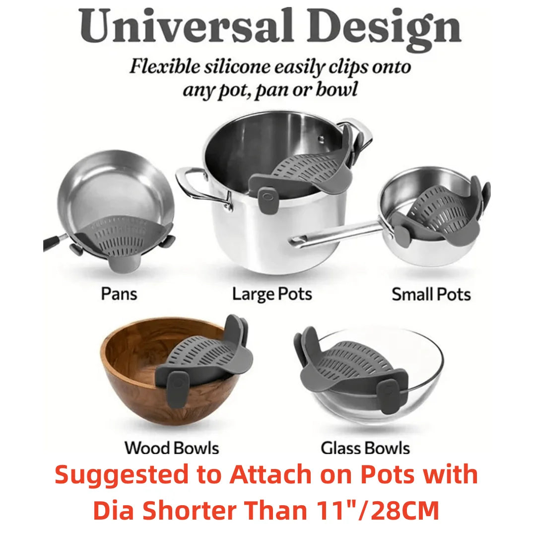 Adjustable Silicone Clip-On Colander, Pots and Bowls, Proximity Strainer, Noodle and Pasta Liner, 1PC