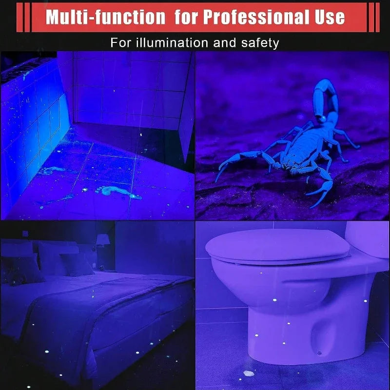 Lampe de poche UV 395nm, torche ultraviolette avec pince à stylo, piles AAA portables utilisées, lumière violette, détecteur d'urine animale et de Scorpion, lampe UV