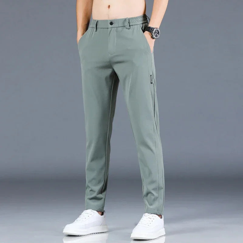 Men's Thin Ice Silk Pants, Stretchy, Casual, Elastic Waist, Smooth, Brand Clothing, 5 Colors, New Summer 2024 Collection
