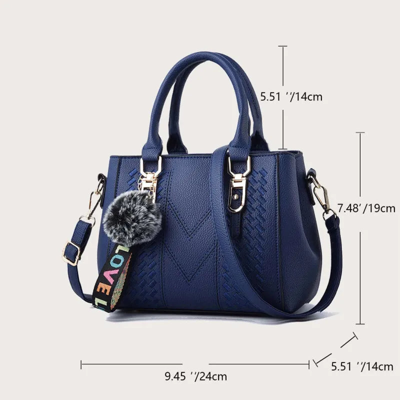 Sac à Main Brodé Femme Cuir — Messenger Boule de Cheveux Mode