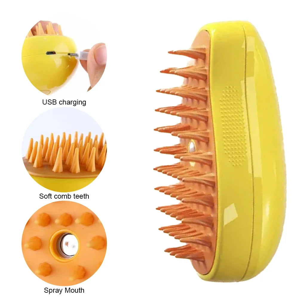 Brosse de Énergie à Vapeur 3 en 1 pour Chat et Chien, Peigne Pliable et Rotatif à un Bouton, Idéal pour le Bain et l'Épilation des Poils