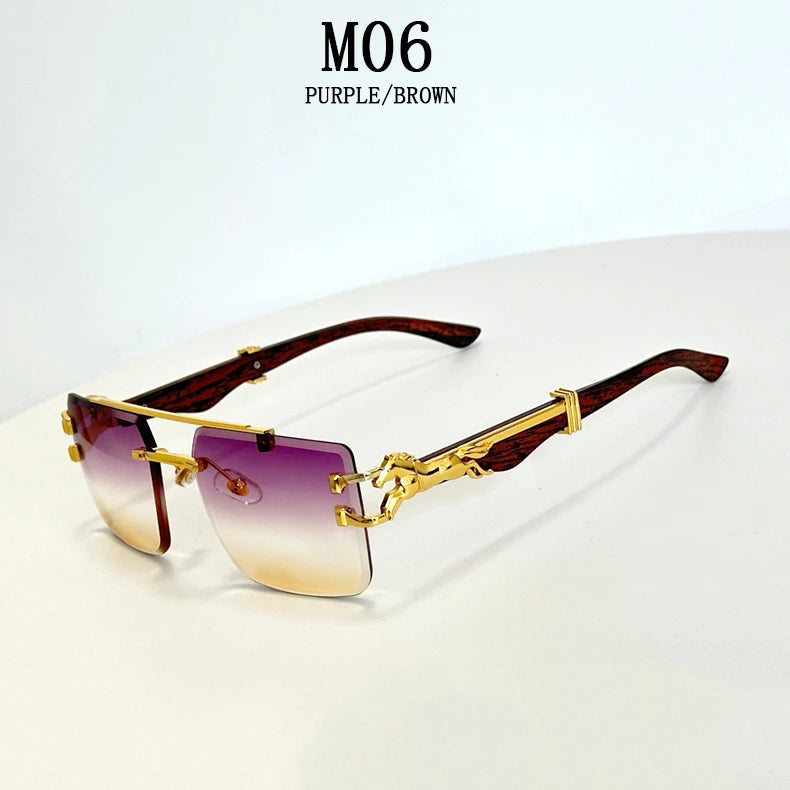 Luxury Rimless Square Sunglasses for Women and Men, Vintage Fashion Gafas De Sol Hombre, 2024