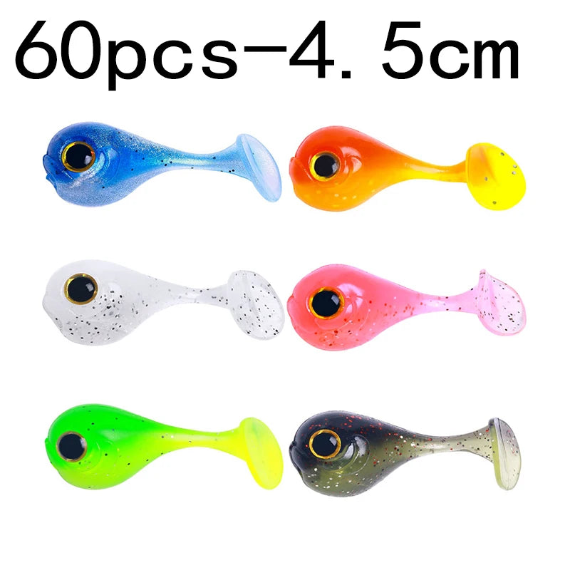 Hengjia 10-50pcs/lot 4.5CM Small Soft Silicone T-Tail Worm Swimbait Lure Fishing Tackle for Carp Black-bass Pike