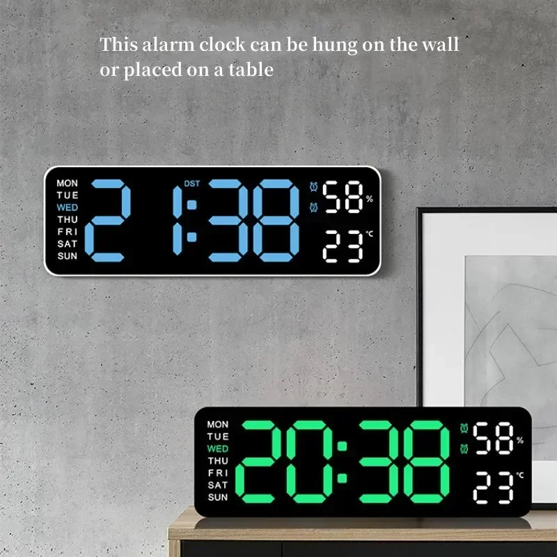 Grande horloge murale numérique de 9 pouces, alimentée par USB, température et humidité, variateur automatique, horloge de Table DST, réveil électronique LED 12/24H