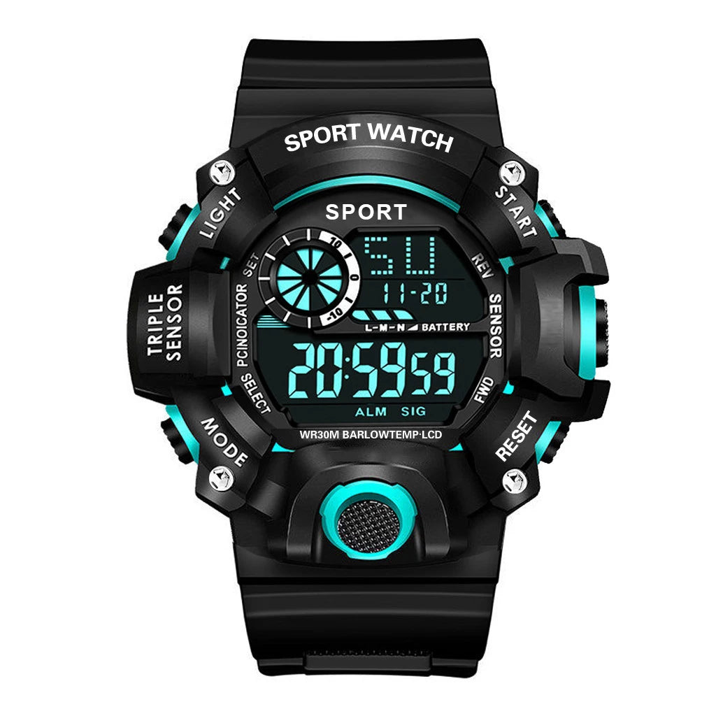 Reloj de pulsera deportivo electrónico de moda para hombre, esfera grande multifuncional impermeable, alarma luminosa, reloj militar para niños y hombres