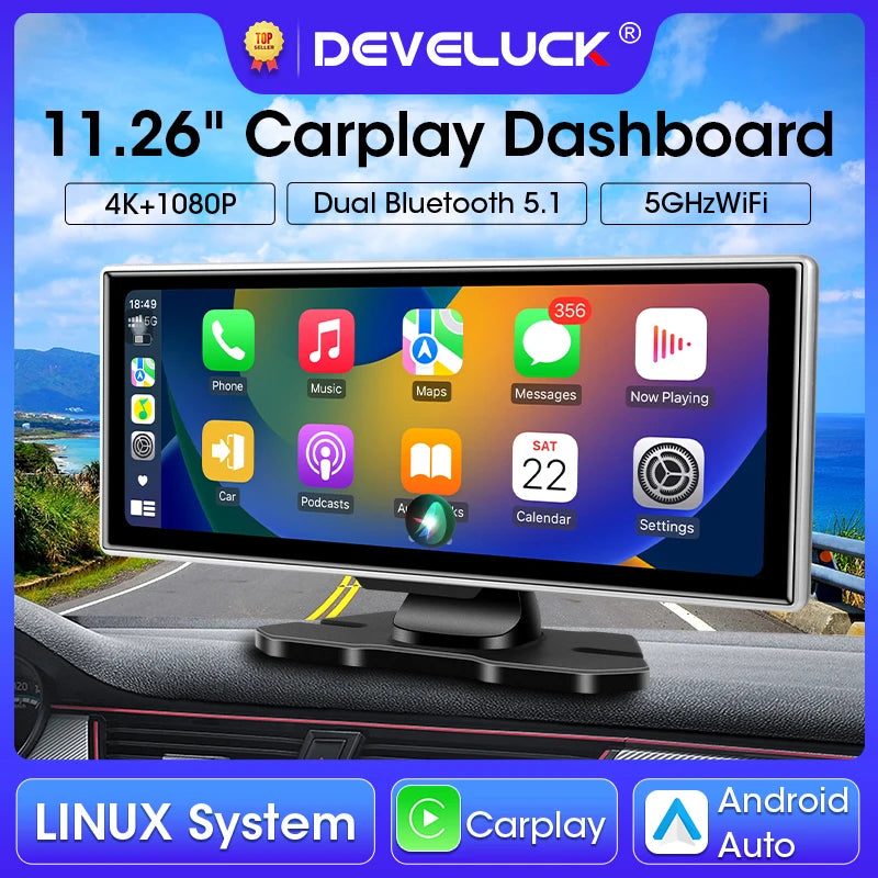 Cámara de salpicadero DVR 4K para coche, 11,26 pulgadas, doble lente, inalámbrica, Carplay y Android, grabadora de vídeo automática, monitor de navegación GPS, Wifi 5G, FM, AUX