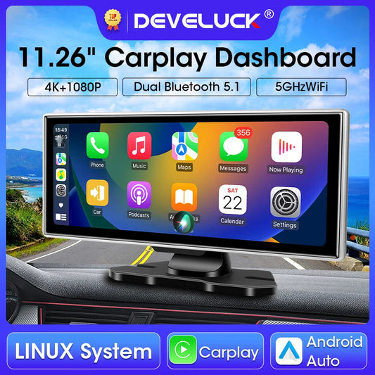 Dashcam 4K pour voiture 11,26 pouces — double objectif, sans fil, navigation GPS, WiFi 5G, FM, AUX