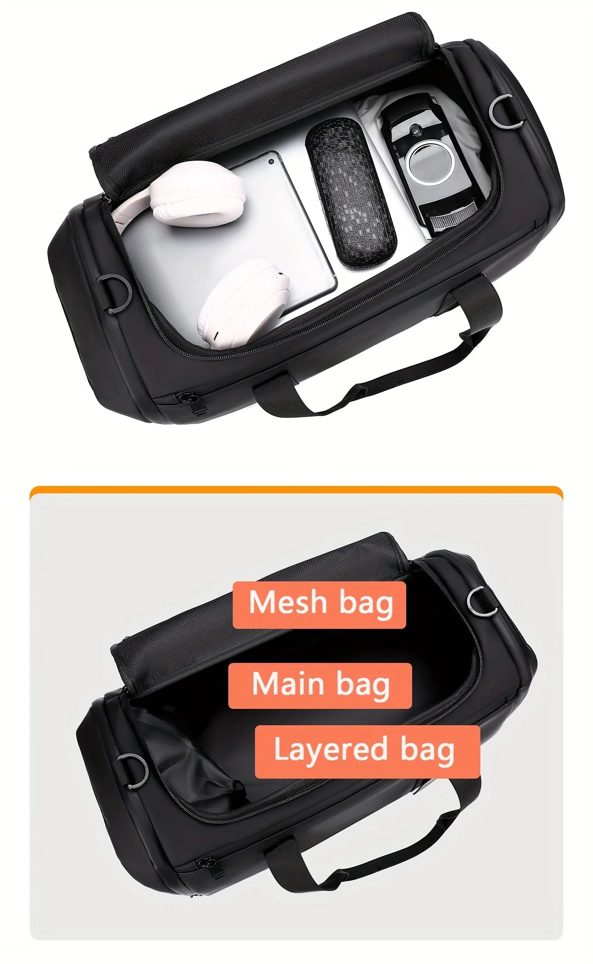 Sac de voyage de grande capacité pour hommes, sac de sport spacieux avec plusieurs compartiments, sac de week-end pour une nuit, sac de voyage