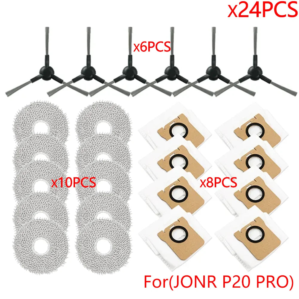Accessoires pour aspirateur robot P20 PRO — brosse latérale, vadrouille, sac à poussière, microfibre