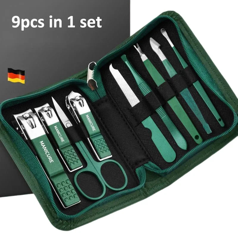 Manicure Set with Leather Case, Professional Pedicure and Facial Care Tools Kits, Stainless Steel Nail Clipper Sets, Gift, 6-9 Pieces