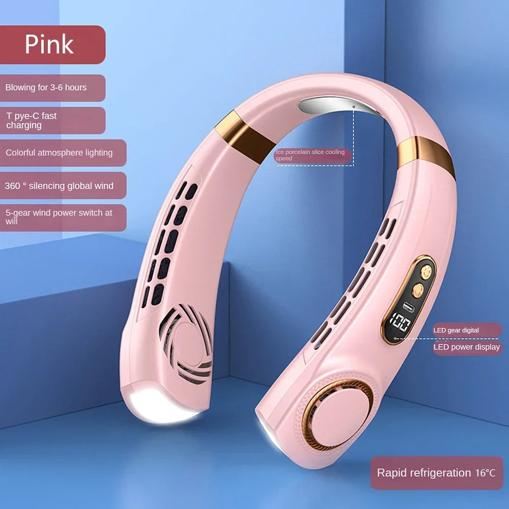 2025 Mini ventilateur de cou suspendu ventilateur de cou Portable sans lame refroidisseur d'air affichage numérique climatiseur Rechargeable ventilateur de cou