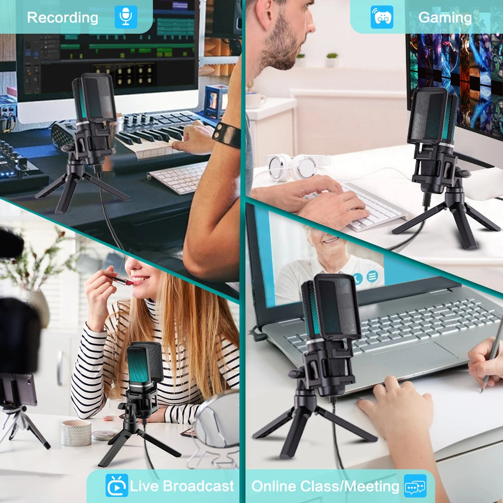 Zealsound – Microphone USB à condensateur RGB avec bras articulé pour gaming, podcast et YouTube