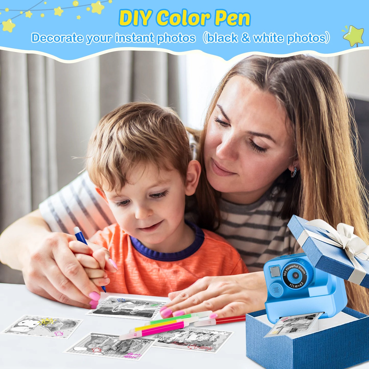 Nueva cámara para niños abeja, cámara instantánea 1080P HD con doble lente para selfies, cámara digital de impresión para niñas, niños, regalos de cumpleaños de Navidad, juguetes