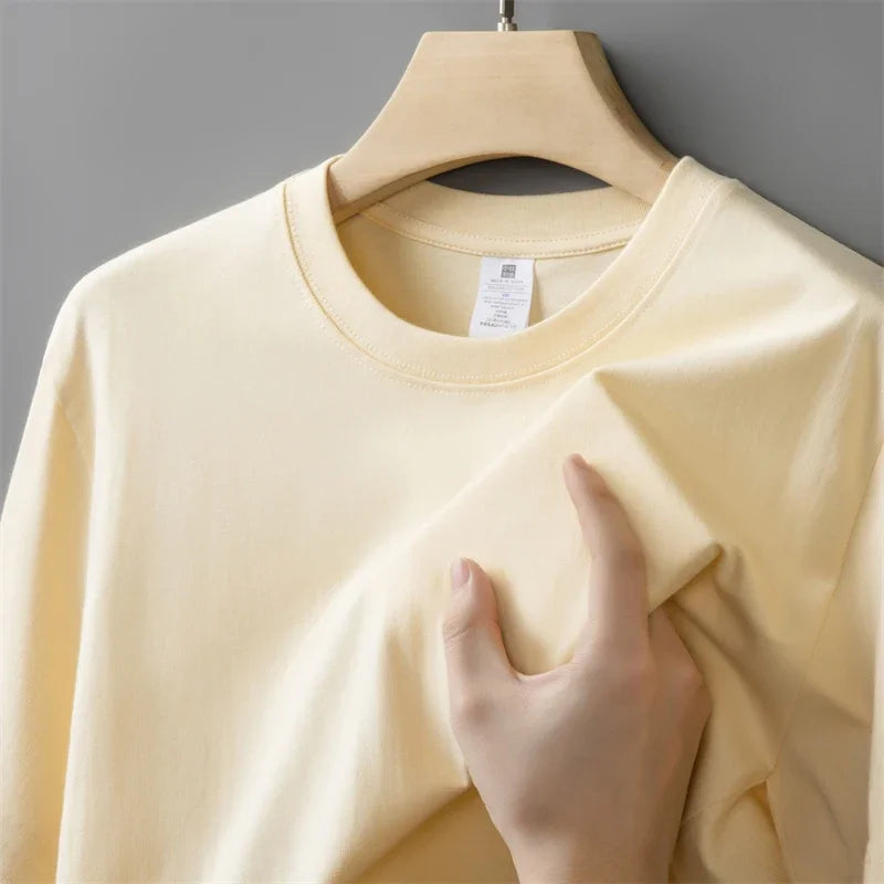 230g Men's Oversized Thick Crew Neck T-Shirt Summer Short Sleeve T-Shirt Pure Cotton Solid Color Top Casual Versatile T-Shirt