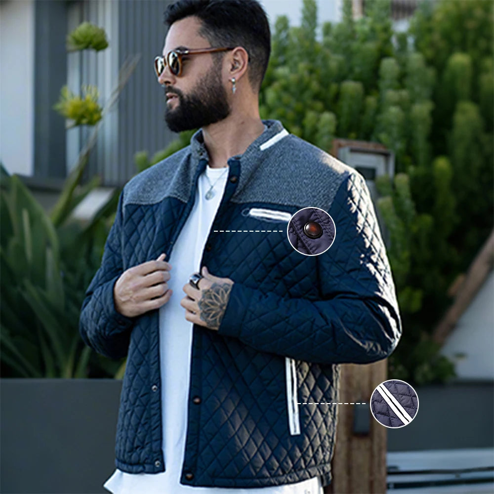 Men's Jackets Casual Bomber Coat Diamond Quilted Puffer Lightweight Casual Button Down High Quality Overshirt US Size