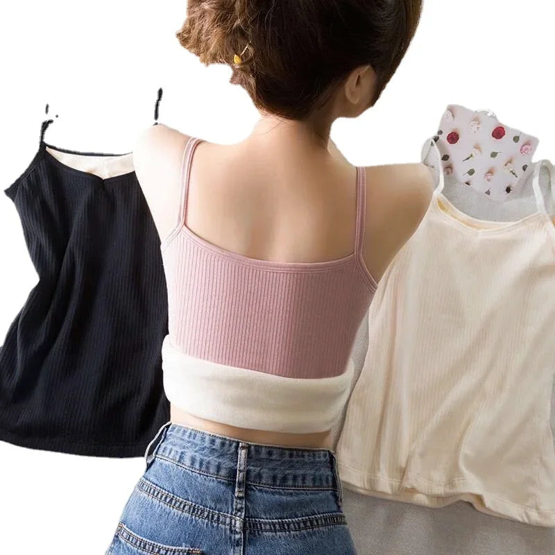Mujer invierno ropa interior cálida color sólido térmica casual lencería sexy elasticidad mujer delgada terciopelo camiseta sin mangas