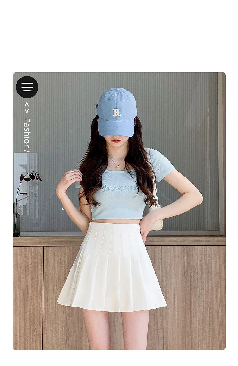Mini jupe plissée avec short pour femmes, taille haute, ligne a, jupe patineuse, blanc, noir, rose, uniforme scolaire sportif, nouvelle mode, offre spéciale