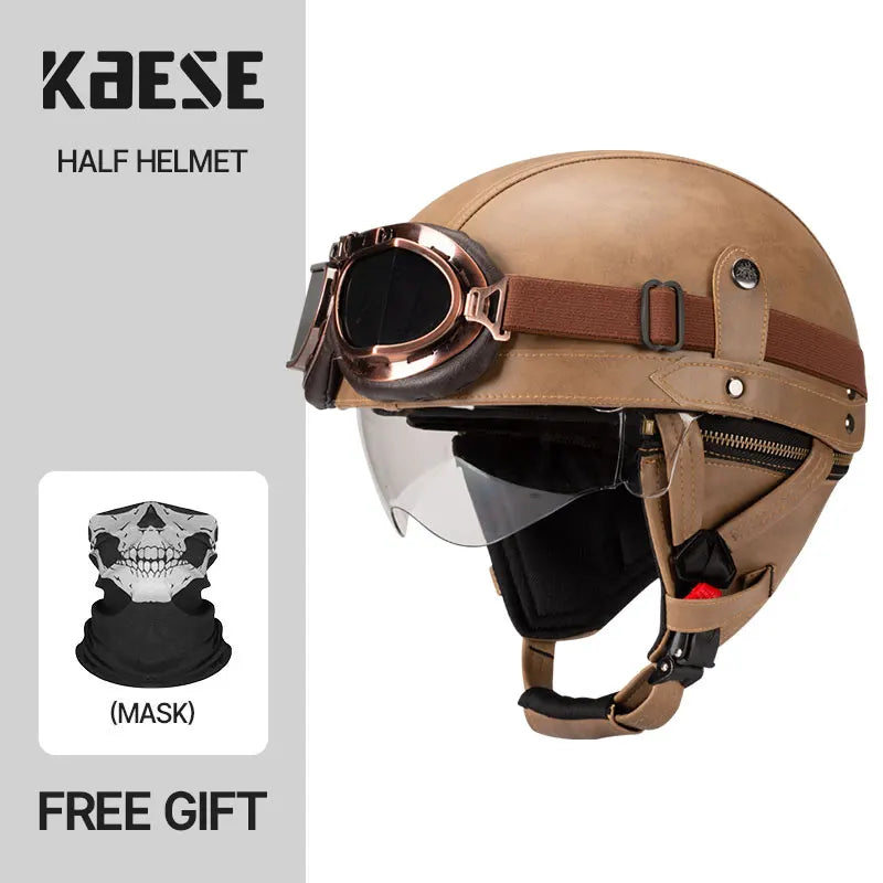 Motorcycle Half-Face Vintage Helmets Men Women Unisex Scooter Summer Helmet Black Brown DOT Approved Helmet