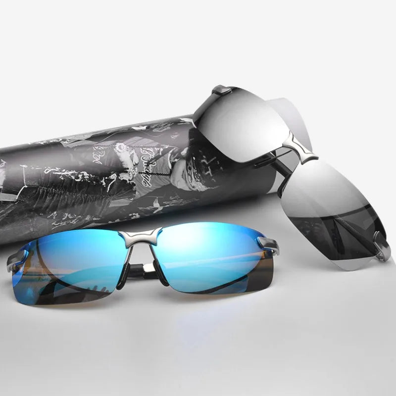 Lunettes de soleil polarisées classiques en métal pour hommes, mode, conduite, pêche, demi-monture, rétro, marque de luxe, lunettes de créateur, UV400