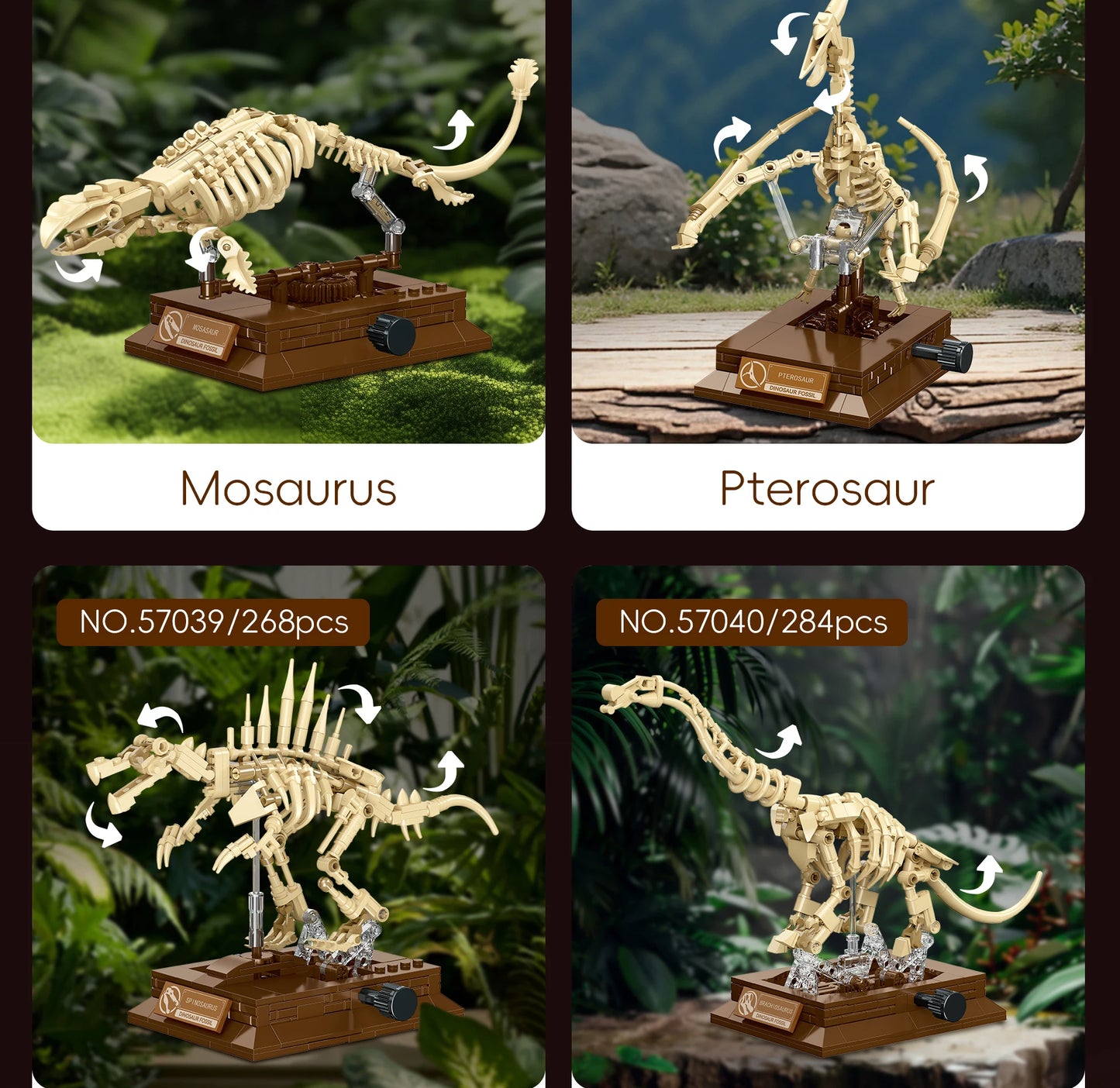 Nouveaux modèles de squelettes de dinosaures MOC 2026 : T-Rex, Tricératops, Mosasaure, Pterosaure, kit de construction de fossiles, cadeau pour les garçons et les collectionneurs