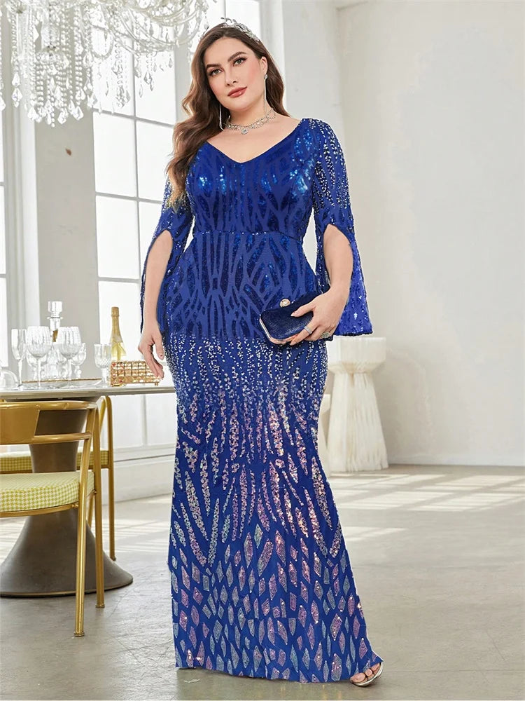 Grande taille élégante paillettes noir robe de soirée 2025 femmes formelle Maxi bal manches longues fête luxe robe de Cocktail