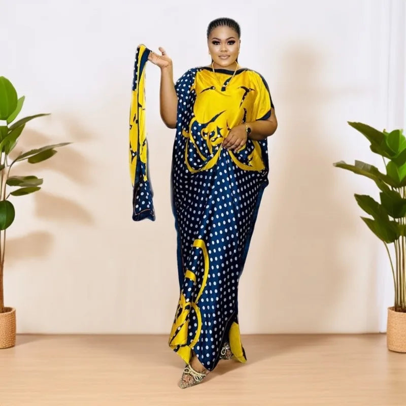 Robe caftan à col rond, robe ample à manches chauve-souris à la mode avec écharpe, vêtements pour femmes