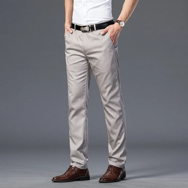 Summer Slim Men's Slim Suit Pants Fashion Business Casual Cotton Green Black Khaki Trousers Male Brand Clothing 30-40