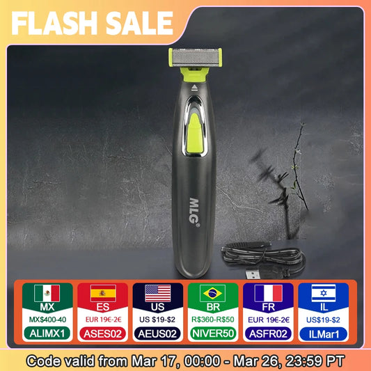 Rasoir électrique portable pour hommes et femmes — USB, lame en T, corps entier, lavable