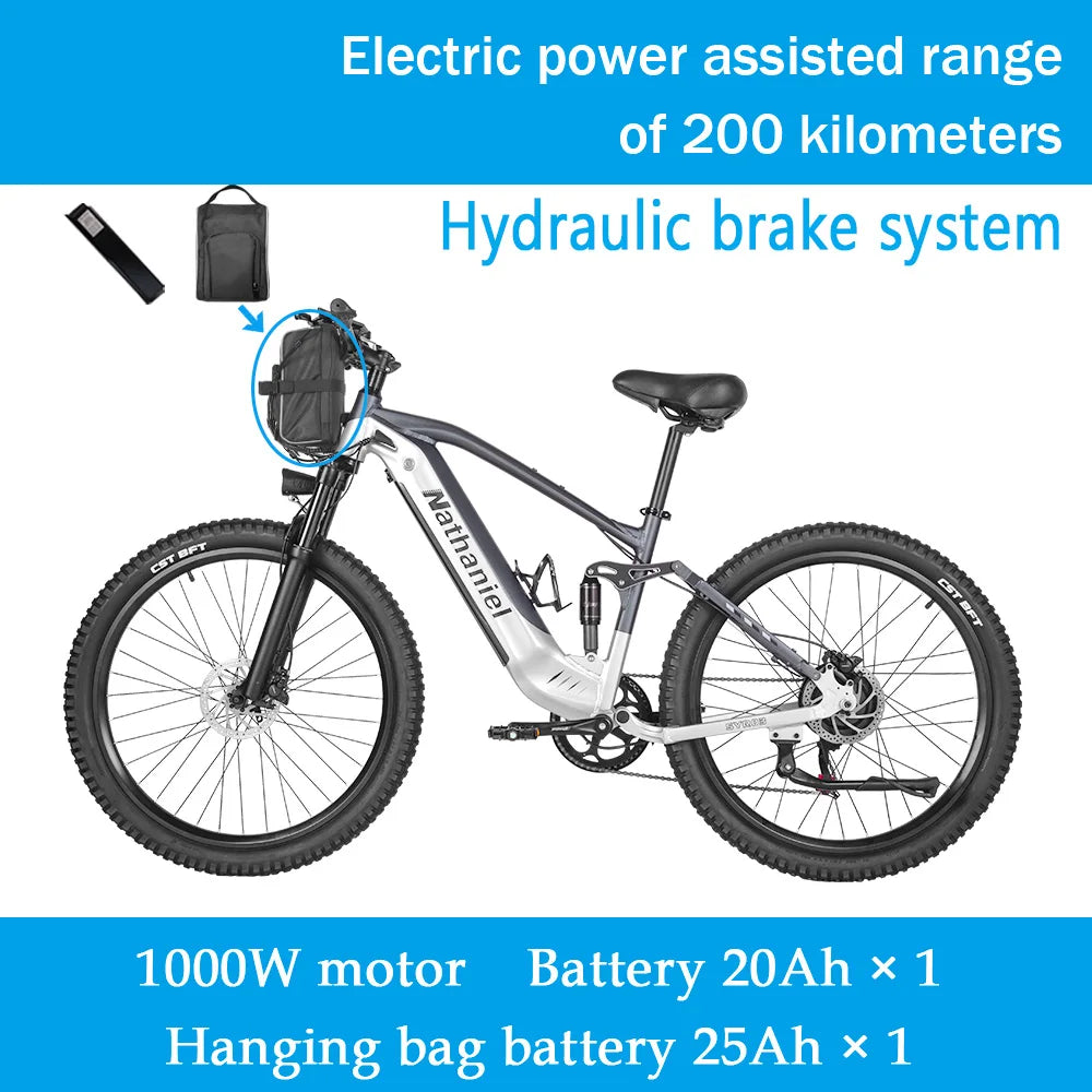 VTT Électrique 1000W 27,5 Pouces 45Ah — 7 Vitesses 45 km/h Adulte Plein Air
