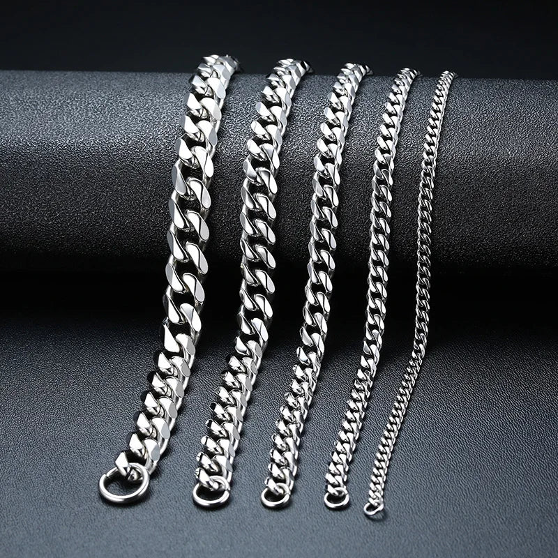 Bracelet gourmette en acier inoxydable 3-11mm — chaîne à maillons cubains, unisexe, bijoux cadeau