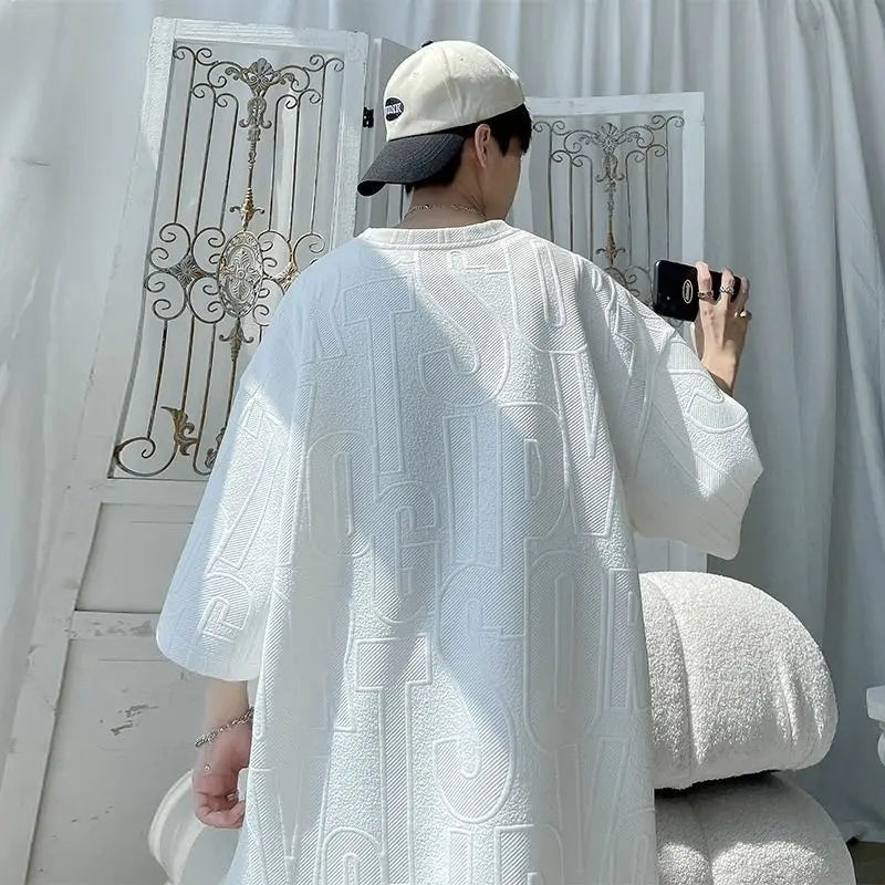 Ensemble d'été homme 2026 — T-shirt décontracté et short en tissu gaufré, survêtement uni ample